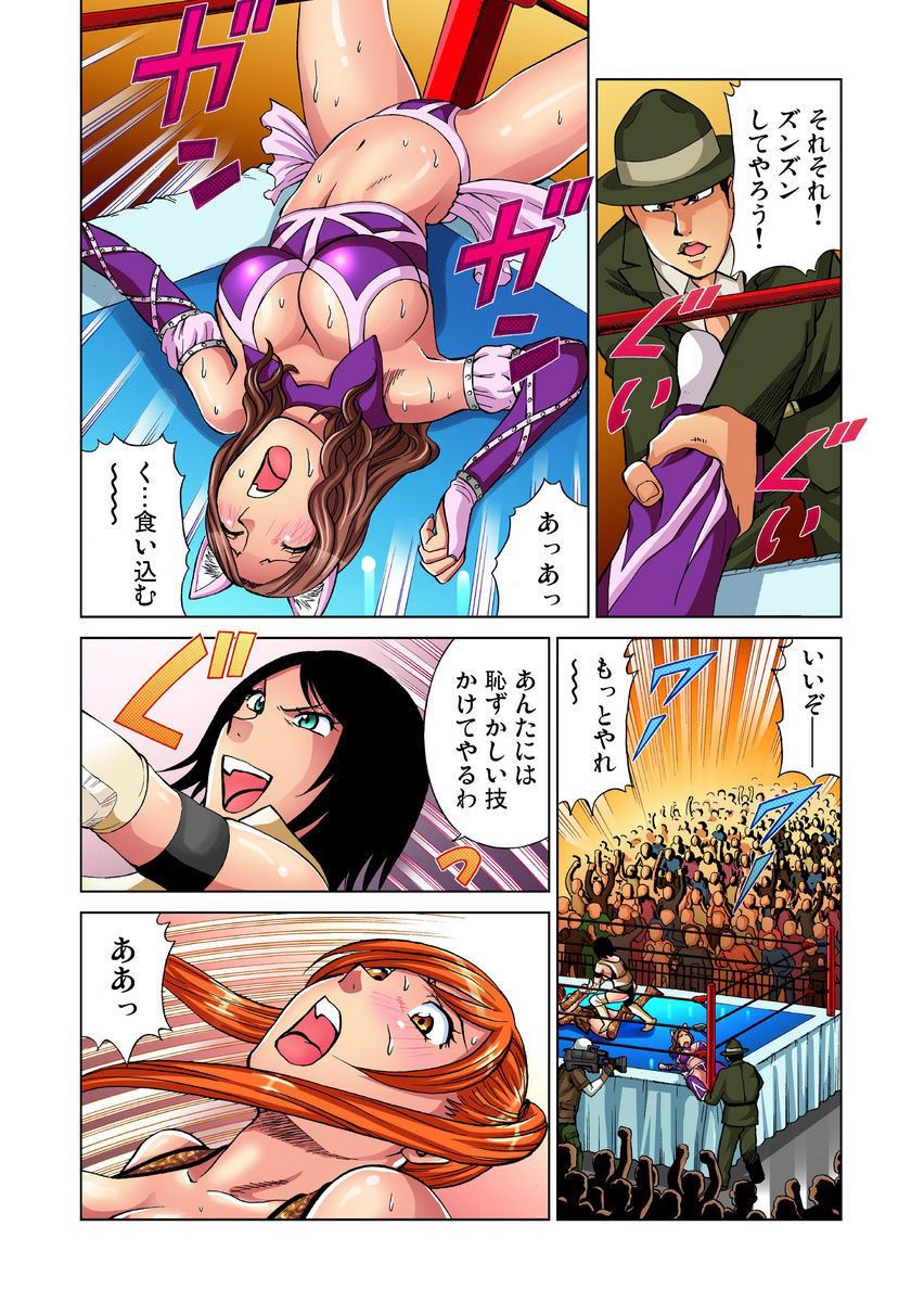 【エロ漫画】キャットファイトに参加したムチムチアイドル達がリング上とリングサイドでマッチョレスラー達に犯される！