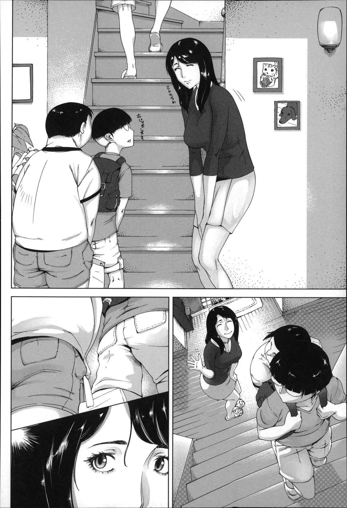【エロ漫画】ショタを誘惑しちゃうグラマーなお母さん…逆レイプに集団セックスで近親相姦しちゃう！【Q堂恵：母の秘め事】